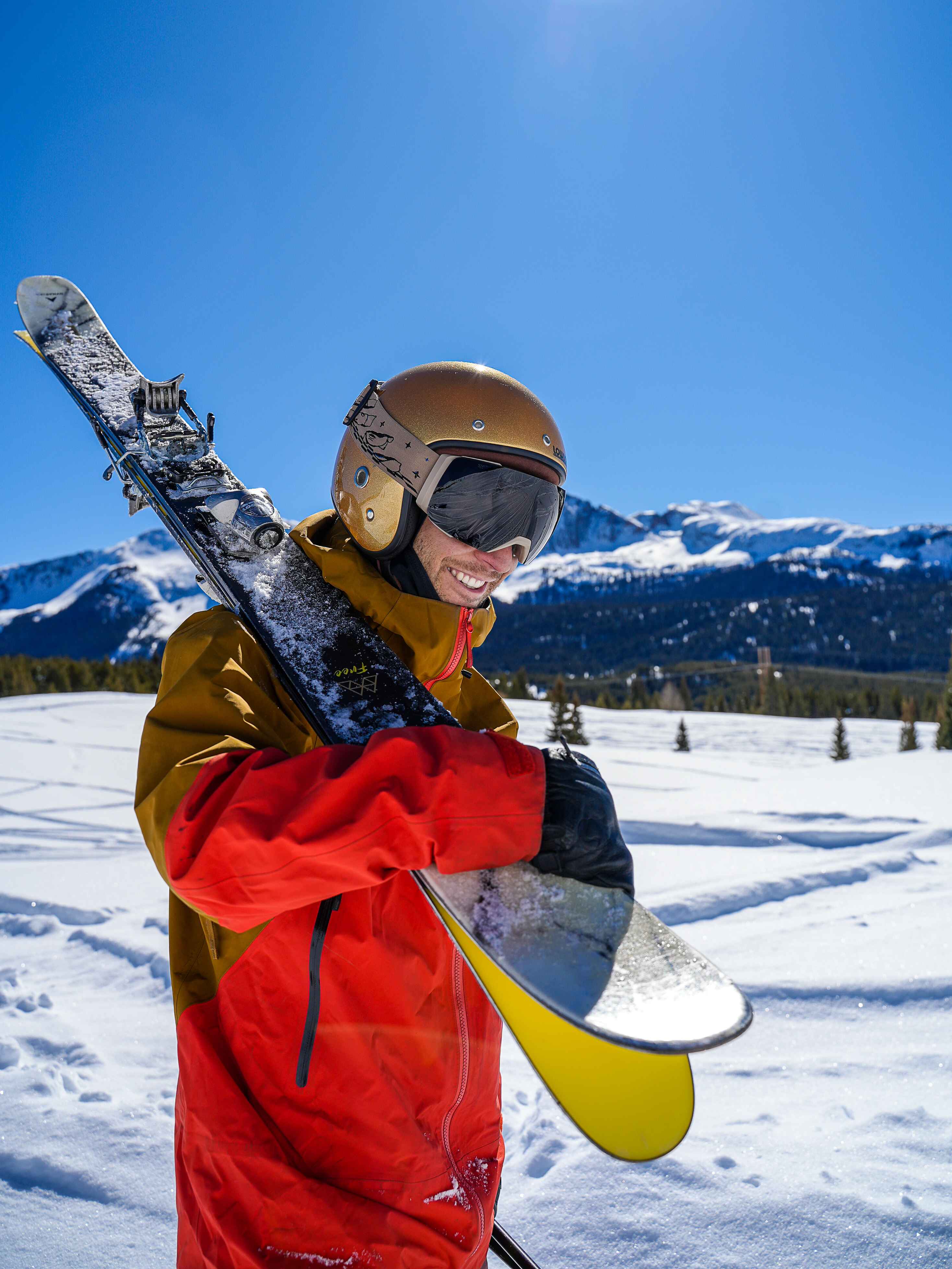 Lowdown Helmets — vertical action moment captured in the mountains.
