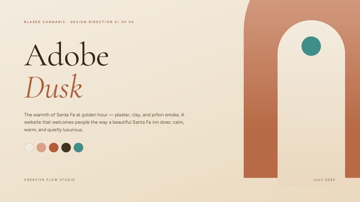 Cover slide of the Adobe Dusk design direction deck for Blazed Cannabis