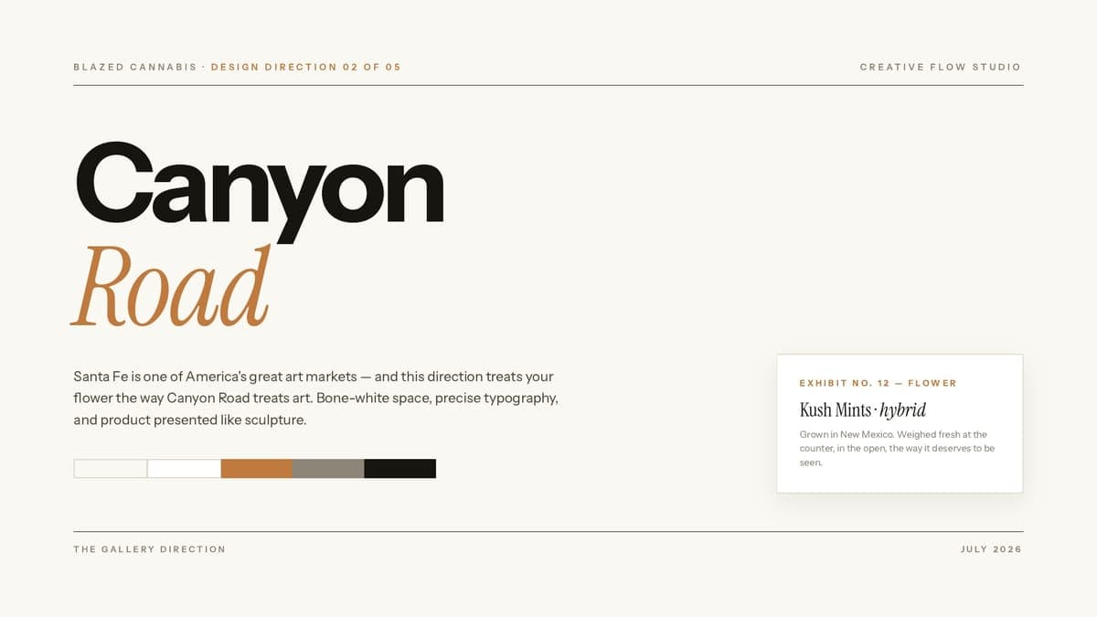 Cover slide of the Canyon Road design direction deck for Blazed Cannabis