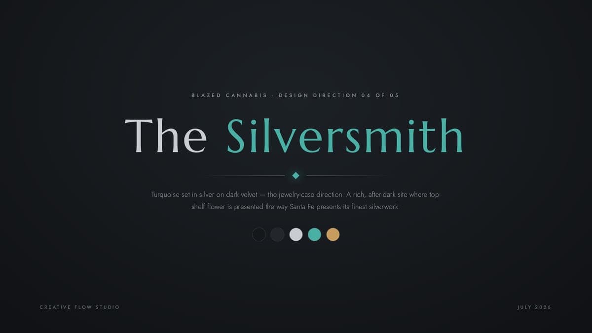 Cover slide of the The Silversmith design direction deck for Blazed Cannabis