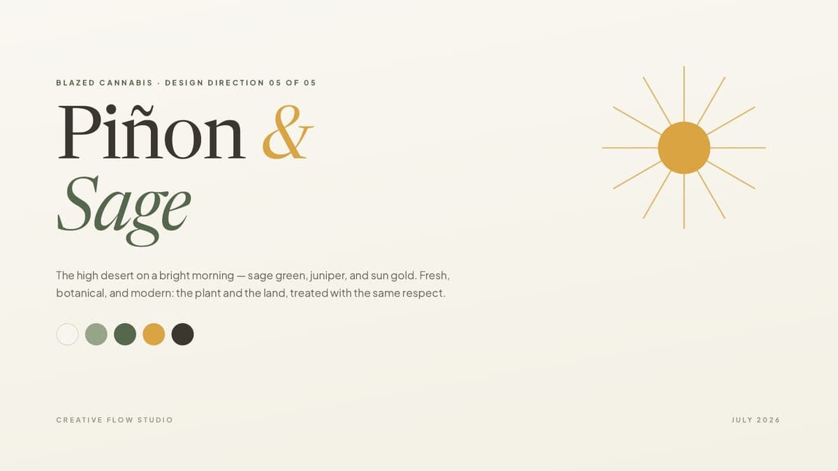 Cover slide of the Piñon & Sage design direction deck for Blazed Cannabis
