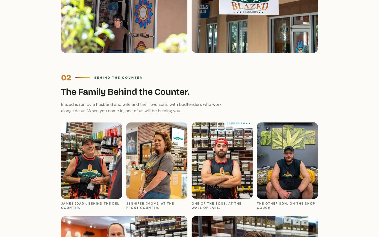 The Lookbook's Behind the Counter chapter: four portraits of the family, each captioned with who they are