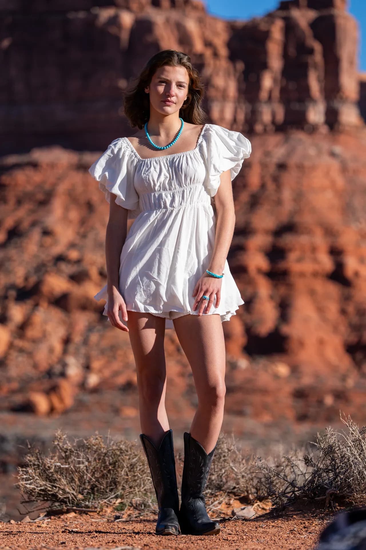 Feathers Galleria editorial — desert location shoot for Santa Fe gallery