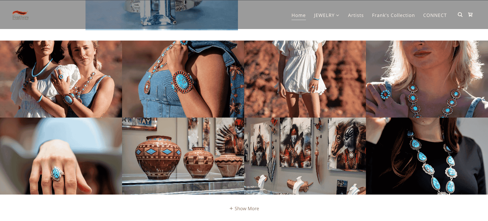 Feathers Galleria on the Plaza — rebuilt Shopify + WordPress website