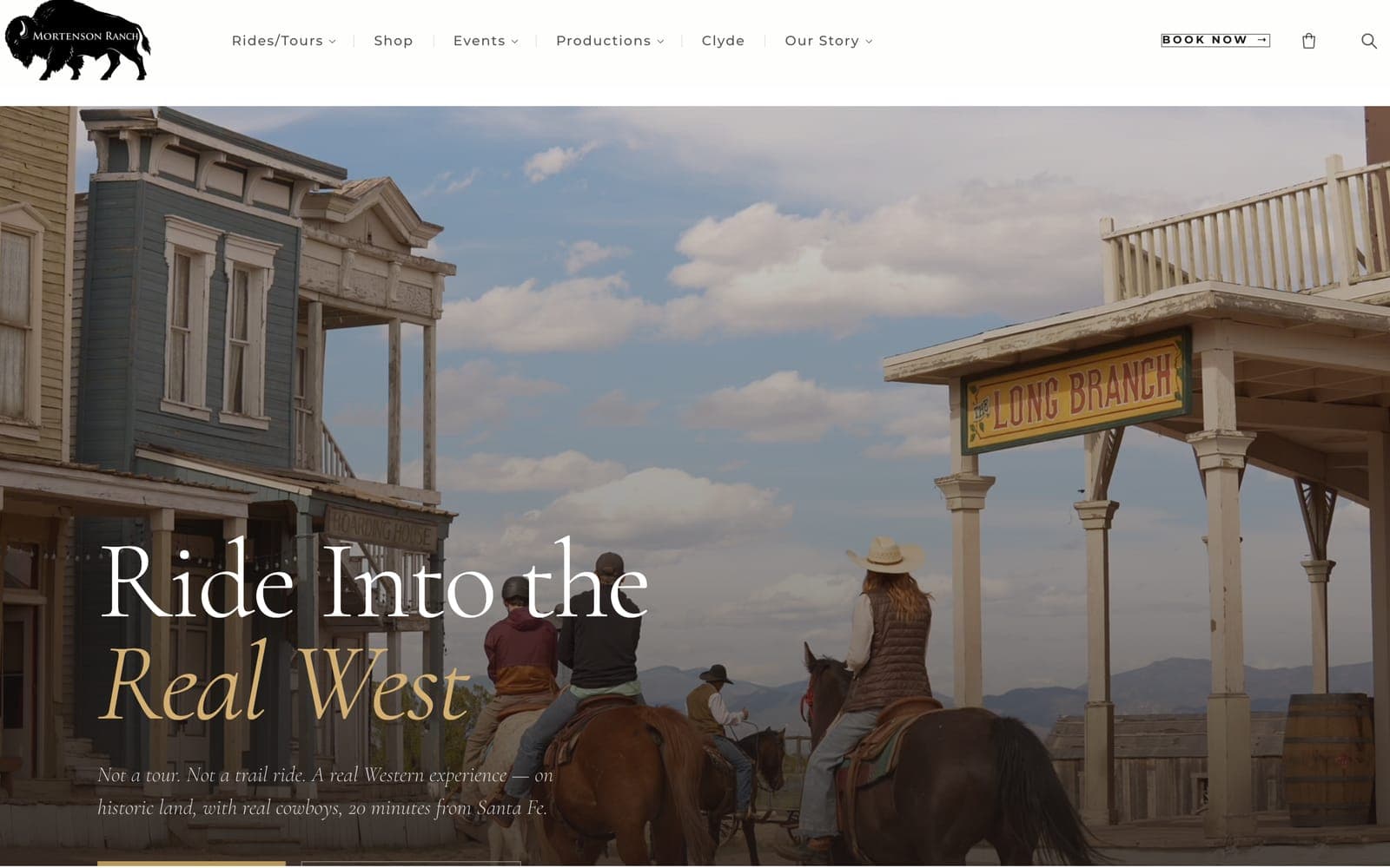 The Horse Rides page: riders on the western set under the headline Ride Into the Real West