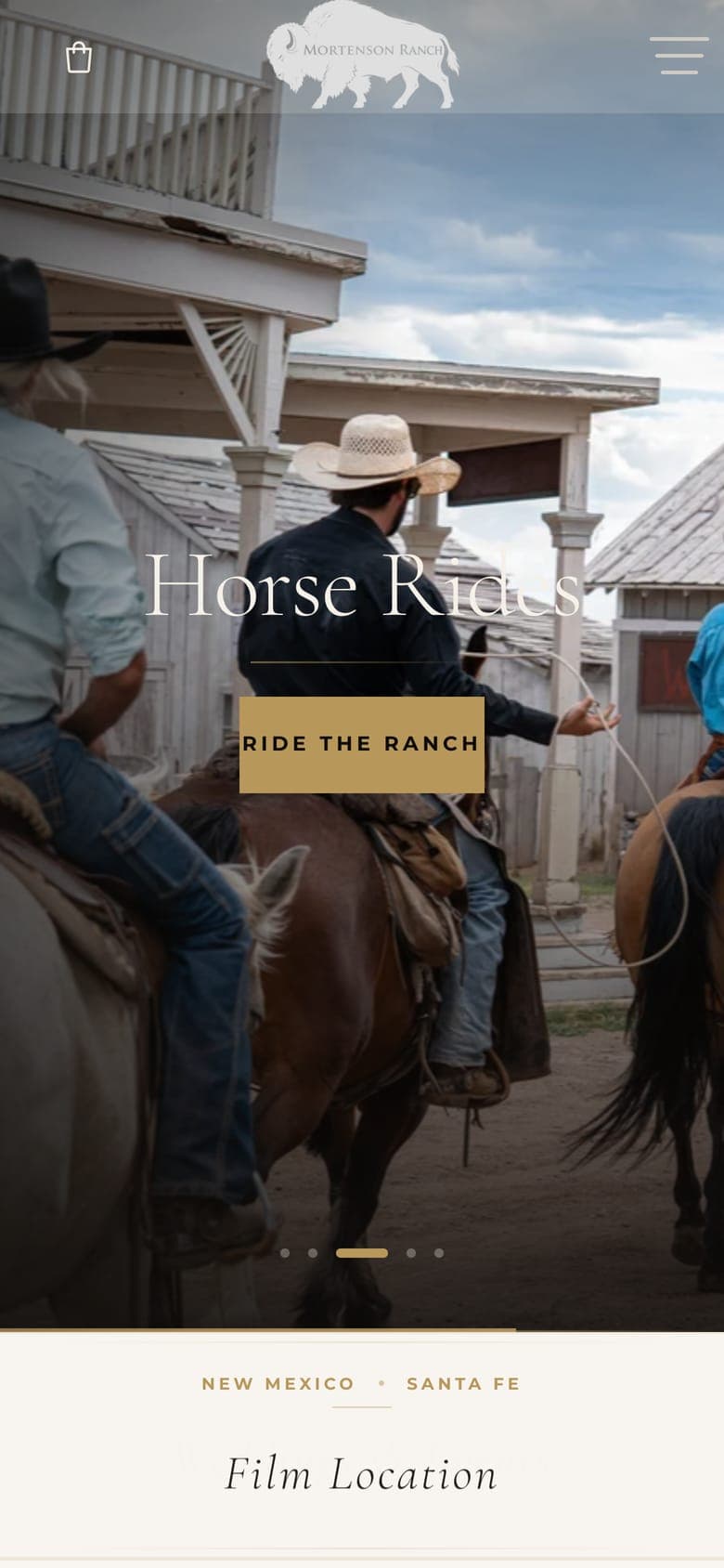 The Mortenson Ranch homepage on a phone, the hero on Horse Rides