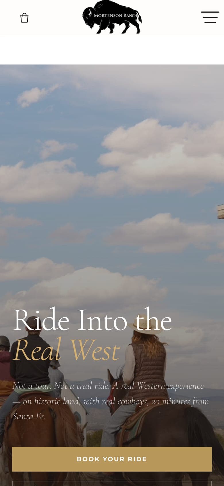 The Horse Rides page on a phone, headed Ride Into the Real West