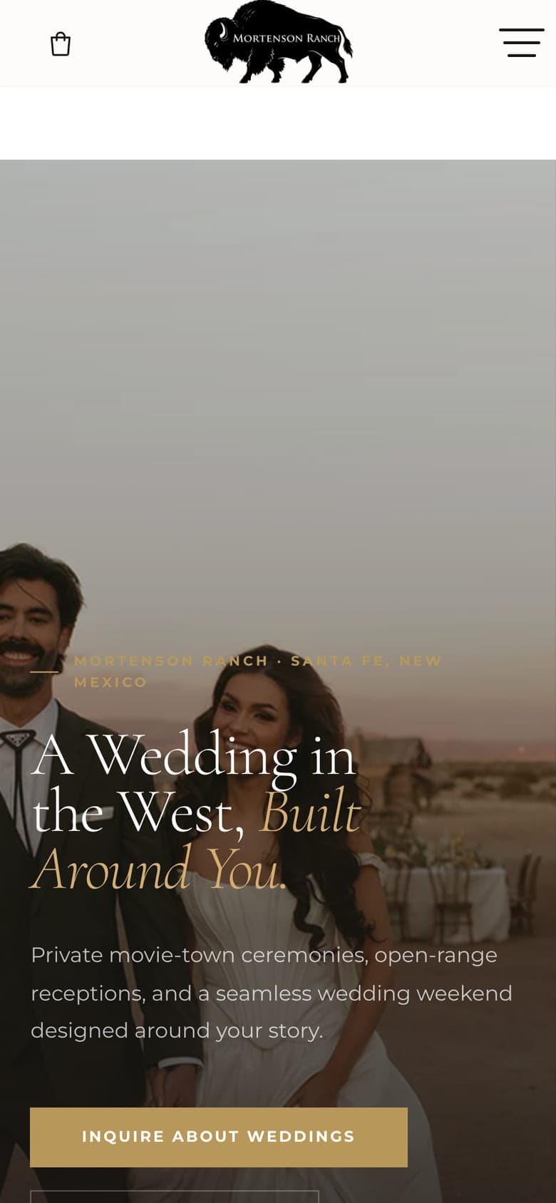 The Weddings page on a phone, headed A Wedding in the West, Built Around You