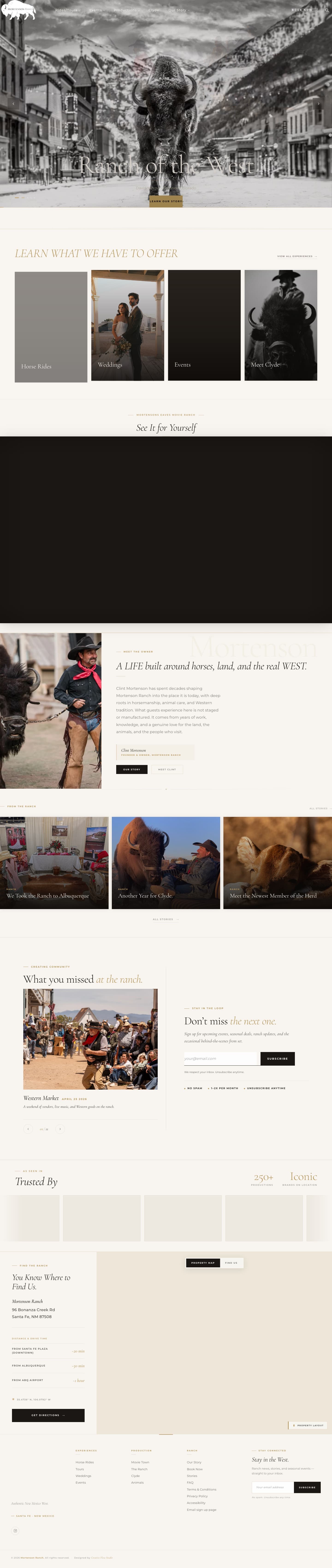 The full Mortenson Ranch website built by Creative Flow Studio — homepage scrolled top to bottom