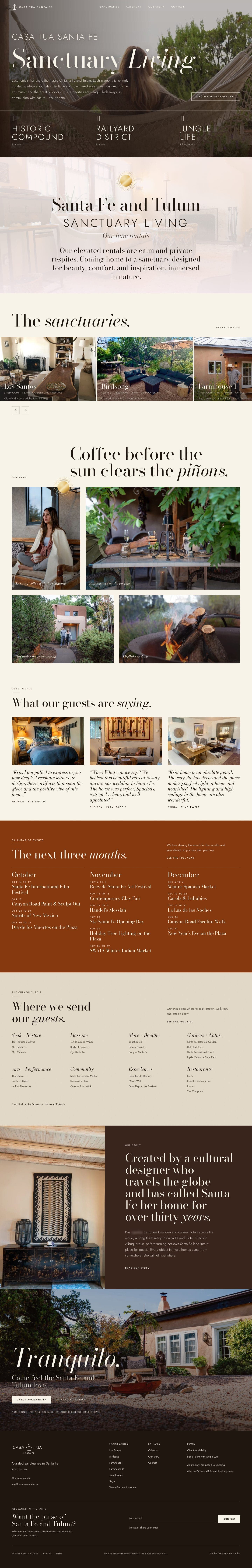 The full Casa Tua Santa Fe homepage at desktop width, scrolled top to bottom