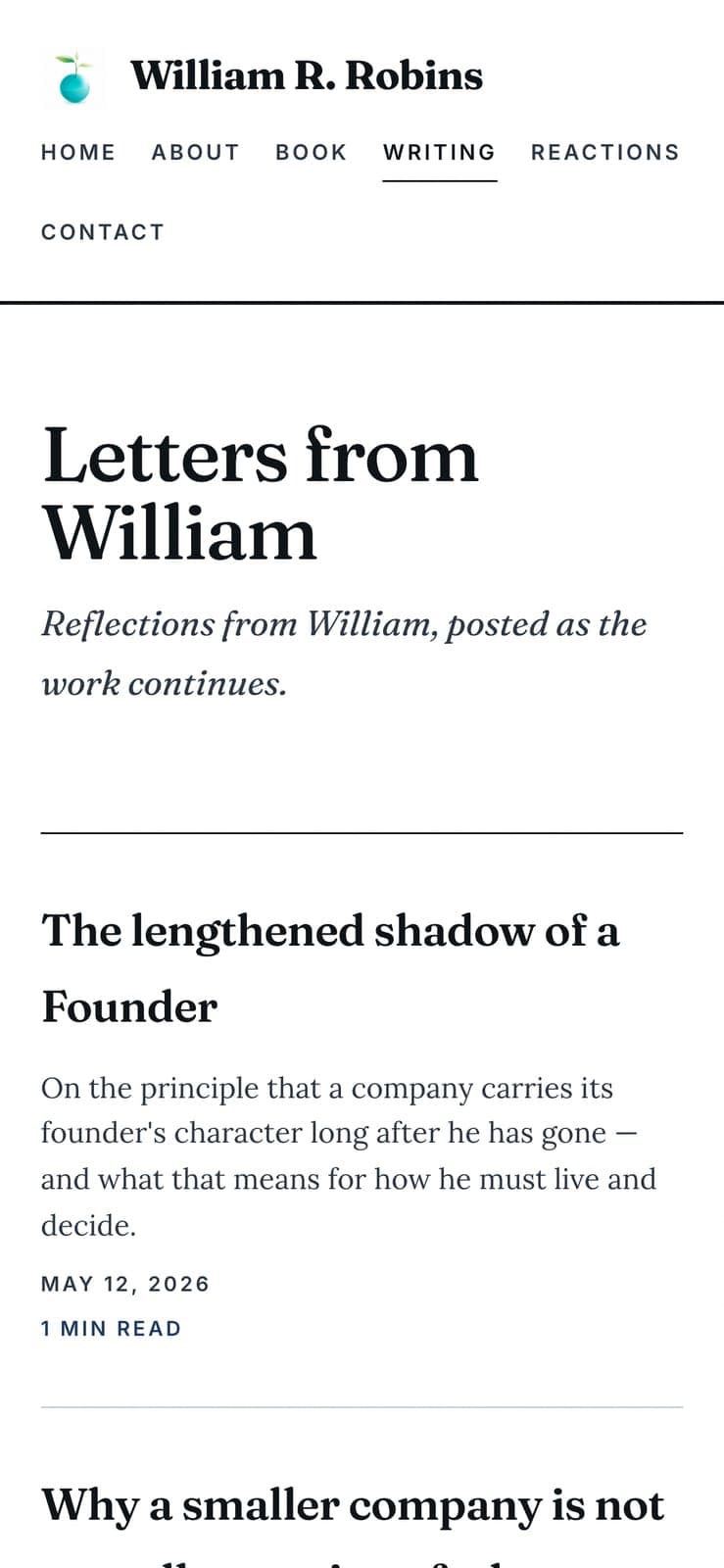 The letters index on a phone, headed Letters from William